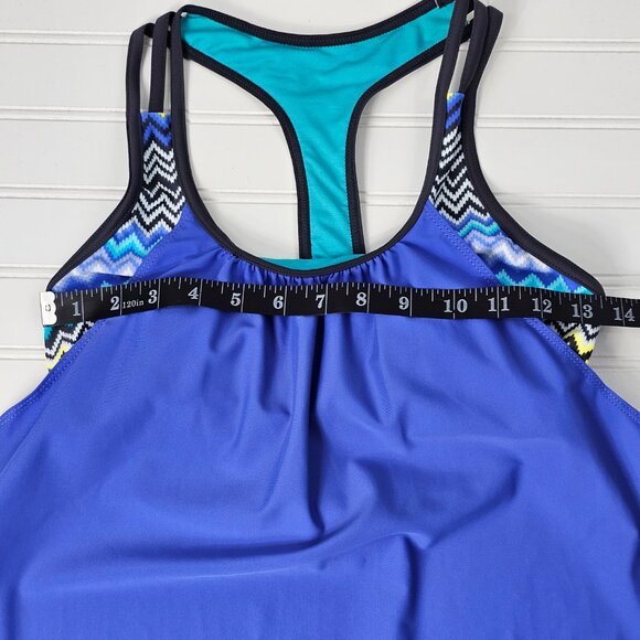 Women's Blue Layered Multicolor Striped Boy Short Racerback Tankini Set Size S - Picture 12 of 14